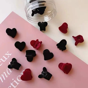 Mini velvet heart and bow hair clips in red and black for girls and kids