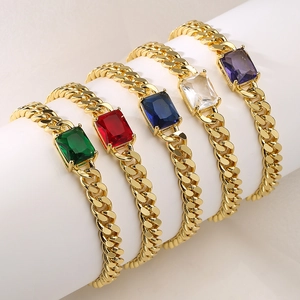 Cuban Link Bracelet Copper 18K Gold Plated Large Rectangular Zircon Luxury Hip Hop Jewelry For Women Adjustable