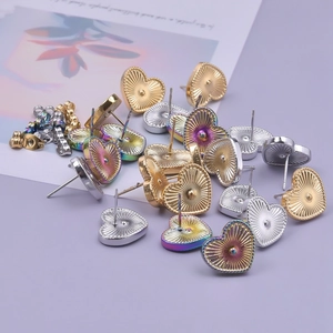 Macro detail of heart-shaped stainless steel earring studs with radial texture