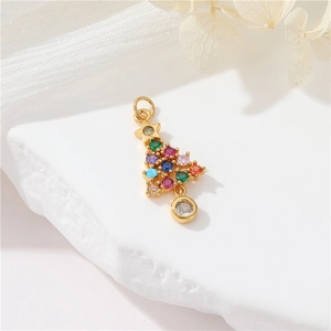 Exquisite 14k gold Christmas tree pendant with colorful zircon stones for DIY jewelry making