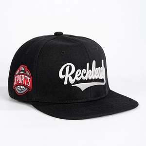 Black Reckless embroidered flat brim sports baseball cap with USA circular patch