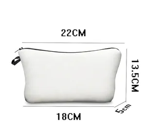 Detail view of white makeup bag showing exact dimensions: 22cm length and 13.5cm height