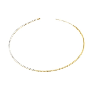 Two-tone mixed design necklace with cubic zirconia tennis chain and golden flat Cuban links