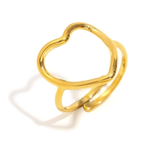 18K gold plated stainless steel open ring featuring a hollow heart design