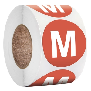 500pcs 2.5cm red M-size clothing label roll with white font for retail tags