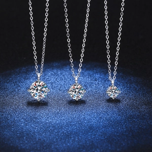S925 sterling silver moissanite necklaces with three stone sizes in classic 4-prong setting
