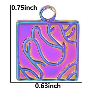 Detailed dimensions of rainbow square pendant with 0.75x0.63 inch measurement guide