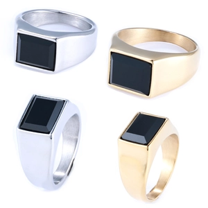Herren Siegelring Edelstahl Mit Rechteckigem Schwarzem Achatstein Vintage Punk Gothic Minimalistisch Poliert Unisex Schmuck