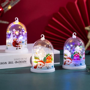 LED Christmas Night Light Desktop Ornament Transparent Dome Plastic Snow Scene Santa Claus Hanging Holiday Festive Lamp