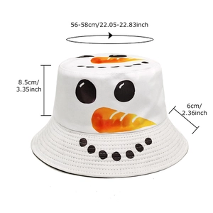 White snowman pattern canvas bucket hat for sun protection with 56-58cm head circumference