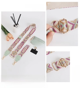 Ethnic geometric wide strap set with mint green coin purse and gold hardware detail