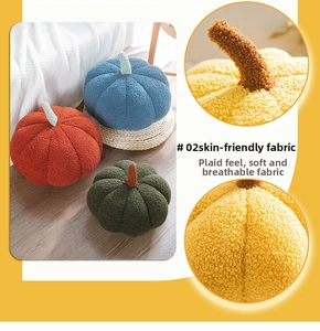 Close-up of soft orange pumpkin-shaped cushion in premium sherpa fleece fabric