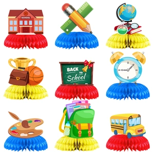 Back To School Honeycomb Centerpieces For Classroom Table Decoration School Bus Blackboard Stationery Pattern Paper Party Supplies