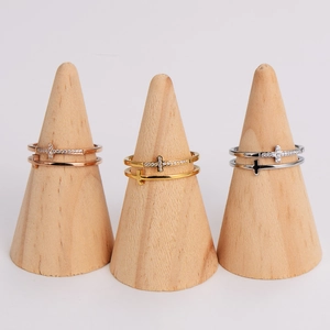 Stainless steel double cross rings with micro-set zircons in rose gold, gold and silver