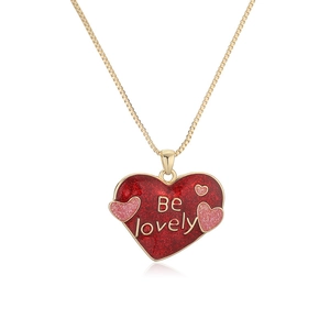 Collier cœur doré avec émail rouge scintillant et pendentif ailes 'Be lovely'
