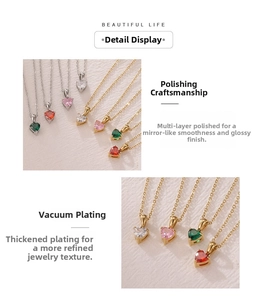 Detailed macro of heart pendants with colorful zircon inlay and thick vacuum plating