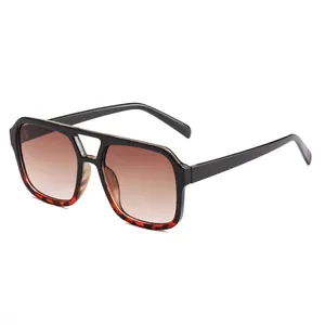 Fashion Oversized Square Sunglasses Double Bridge PC Frame UV400 Protection Retro Style For Men And Women