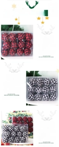 Detail of red and white buffalo plaid Christmas balls in a 12-piece decorative set