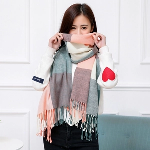 Women's Plaid Scarf Imitation Cashmere Large Shawl Knitted Warm Winter Scarf With Tassels Soft Multicolor Grid Wrap Scarf