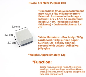 Detailed dimensions of 5x5x3cm black jewelry gift box with sponge foam lining insert