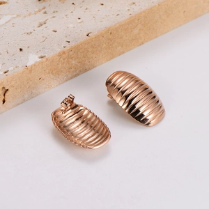 Minimalist oval rose gold stainless steel earrings with ripple texture on stone base