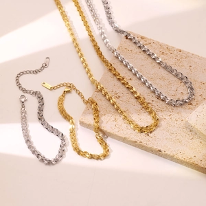 Minimalist gold and silver titanium steel chain necklace and bracelet jewelry set