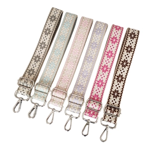 Adjustable colorful ethnic jacquard woven bag straps with silver metal lobster clasps