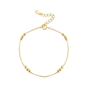 Minimalist gold S925 sterling silver beaded bracelet with adjustable link chain