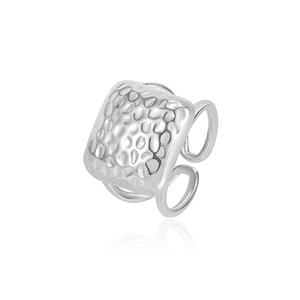 925 sterling silver square hammered open ring with adjustable minimalist design