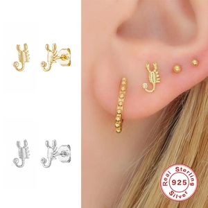 S925 sterling silver scorpion stud earrings for women in gold and silver finish