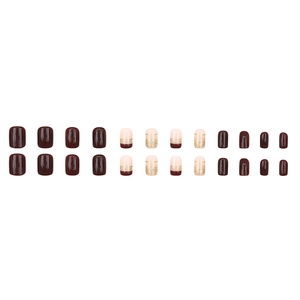 Glitter gold foil and burgundy french press-on nails set in short square shape
