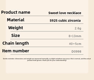 Detail specifications of 925 silver necklace featuring pink cubic zirconia heart pendant