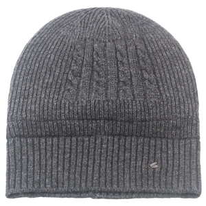 Men's dark gray wool knit beanie with fleece lining and cable knit patterns