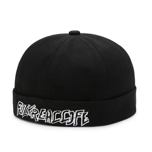 Cotton Docker Hat Brimless Cap Letter Embroidery Adjustable Streetwear Retro Hip Hop Skullcap Men Women