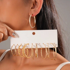 Hoop Earrings Rhinestone Twisted Rope Geometric Round Alloy Fashion Jewelry For Women With Silver Earring Post