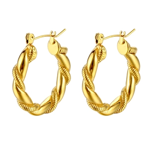 Vintage gold twist hoop earrings with textured braided design and polished finish
