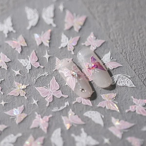 Luxe butterfly nail art stickers with gold stamping and 3D pearlescent butterfly patterns