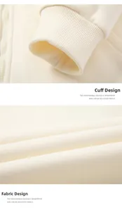 Detail view of cream hoodie featuring windproof ribbed cuff design and premium fabric texture