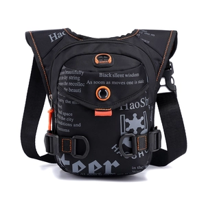 Outdoor cycling leg bag with orange stitching and multi-functional nylon straps