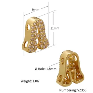 18k vergoldeter Buchstabe A Anhänger mit Zirkonia-Besatz, Größe 11mm x 9mm