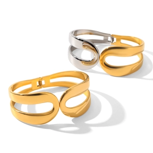 18k gold plated stainless steel spring open cuff bracelets in gold and silver finish