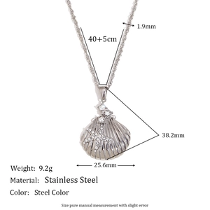 Detailed size chart for stainless steel seashell necklace with starfish and dimensions