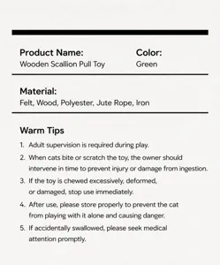 Especificaciones de materiales para juguete de gato cebolleta con matatabi y fieltro