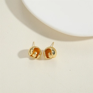 Minimalist gold-tone bulbous earrings with a glossy metallic finish and unique shell shape