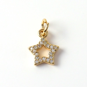 Gold-plated star charm with inlaid zircon stones for DIY necklaces and jewelry making