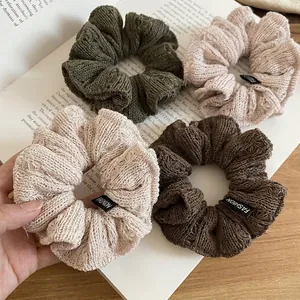 Knitted Scrunchie Ruffled Soft Woolen Elastic Hair Tie Korean Style Solid Color Ponytail Holder For Women Girls Fashion