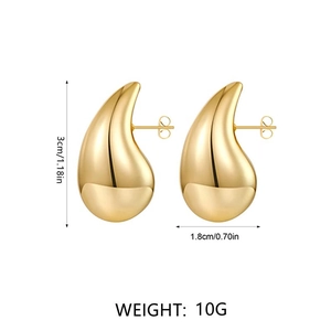 Detailed dimensions of gold teardrop earrings measuring 3cm by 1.8cm weighing 10g