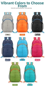 Grid view of lightweight foldable hiking backpacks in eight various colors for outdoor use