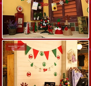 Close-up of festive Christmas felt ornaments and tree decorations in a retail display