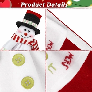 Christmas snowman refrigerator handle covers with festive embroidery and button details